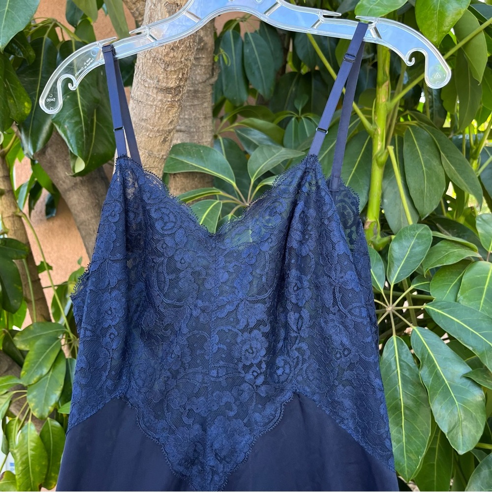 vintage vanity fair navy blue maxi lingerie slip dress with lace detailing - Picture 2 of 6